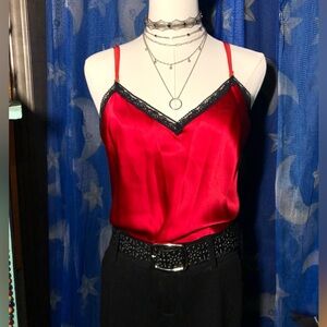 Chic Red Camisole with Black Lace